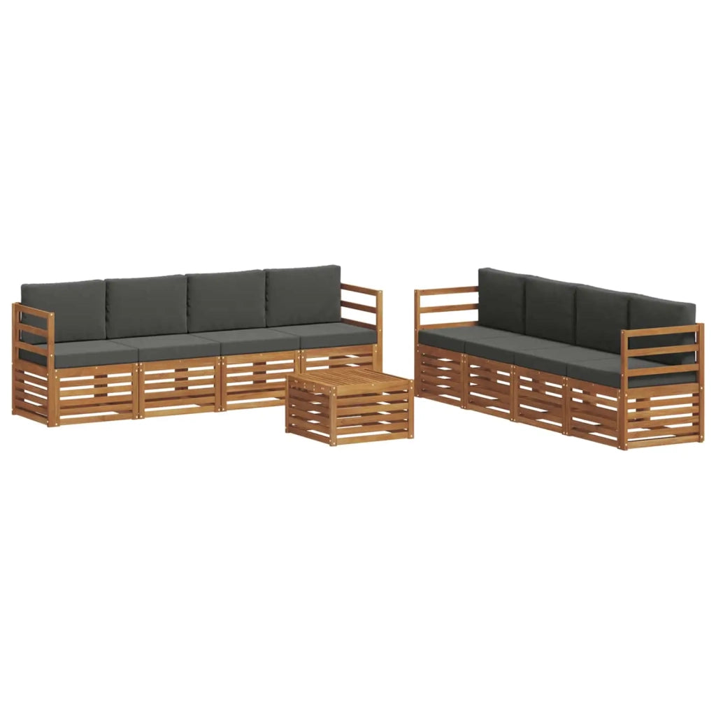 Set divani 9 pcs Naturale e Antracite Legno di Acacia Massello