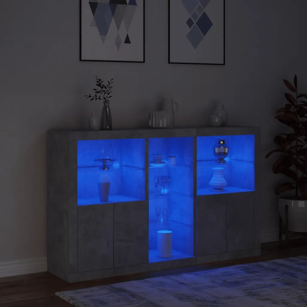 Credenza | Madia | Buffet da pranzo | Armadio da pranzo con Luci LED Grigio Cemento 162x37x100 cm