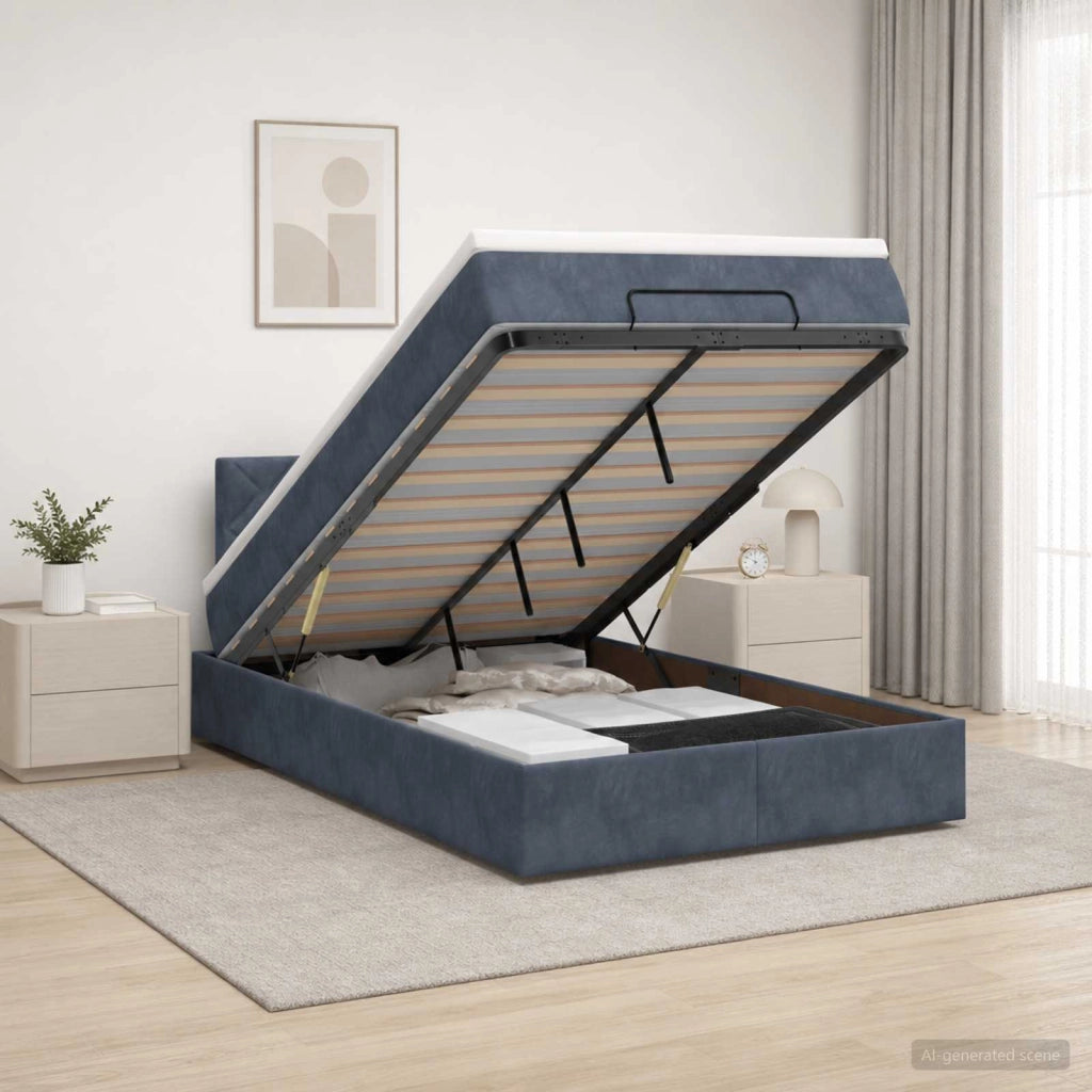 Letto Ottomano con Materasso e LED Grigio Scuro 120 x 200 cm 3457204