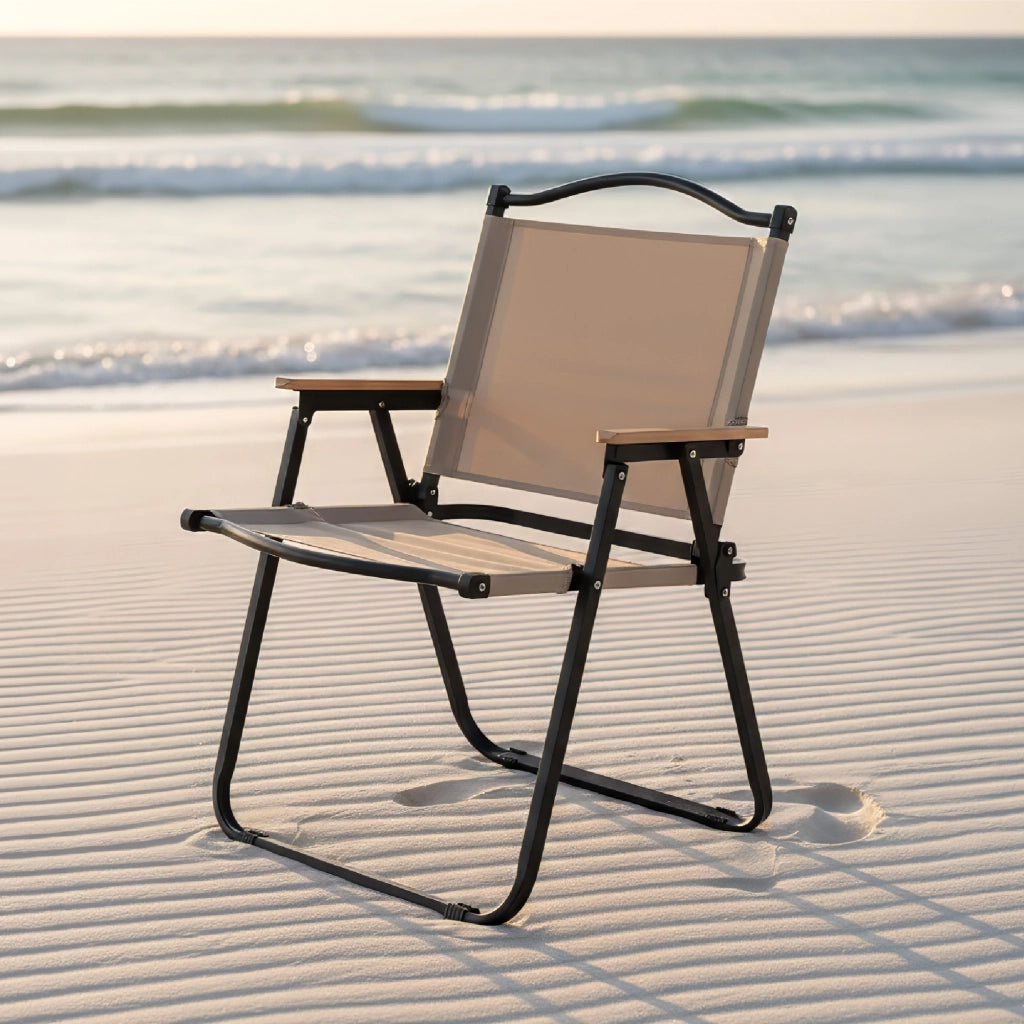 Sedia Mare Spiaggia e Campeggio Spiaggina Pieghevole con Braccioli in Legno, Sedia Relax in Acciaio e Oxford per Esterno