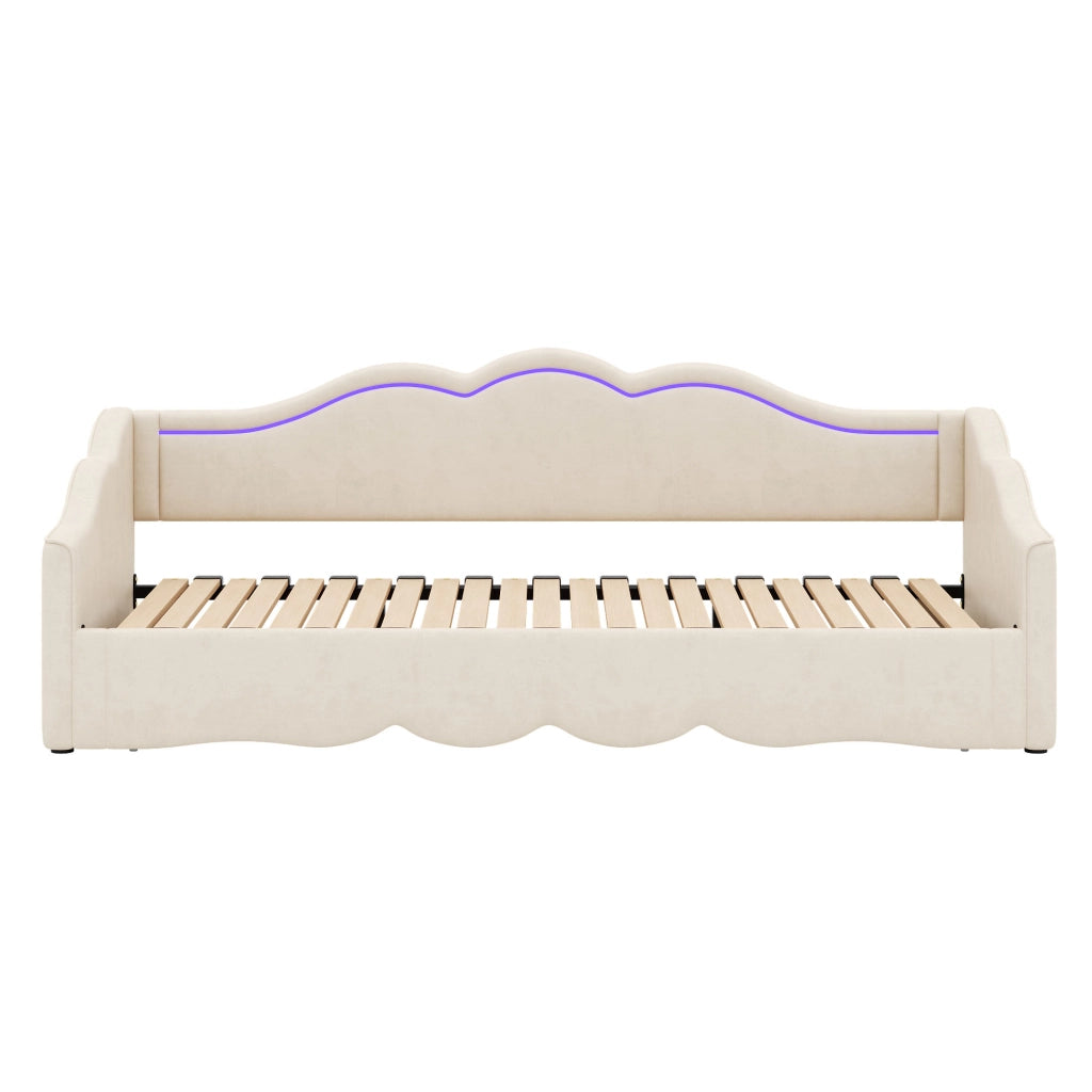 Letto pieghevole funzione 2 in 1 velluto beige 90x200 cm