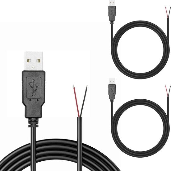 Cavo di alimentazione 3A 12V - 3 pezzi - cavo USB 2.0 22 AWG - 2-core - 2 metri - cavo a capo aperto trasparente - 2 m - cavo di connessione - cavo di alimentazione 12V 3A - cavo 3 aderi