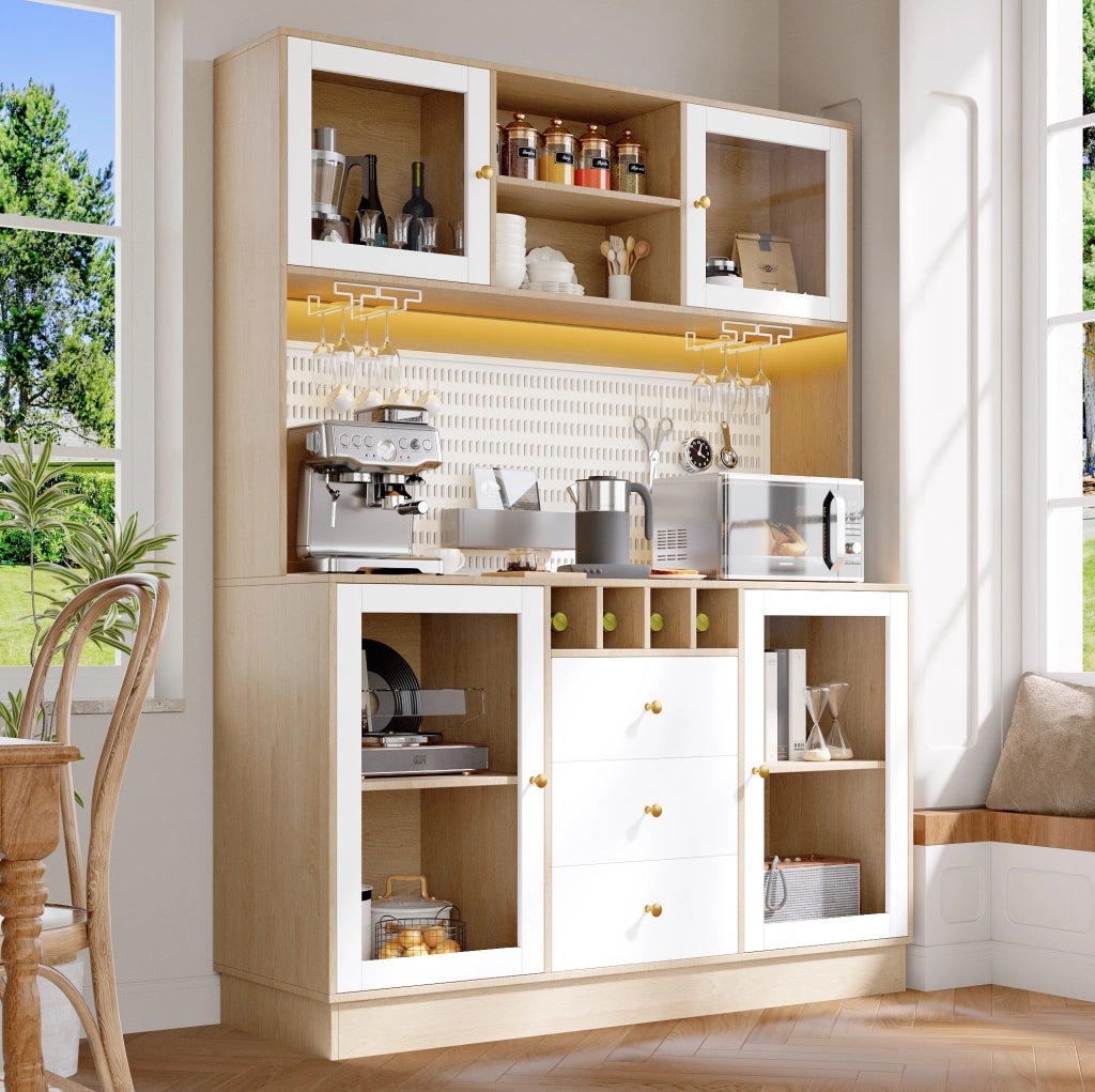 Colonna da cucina con LED smart, portabottiglie e vetro, bianca