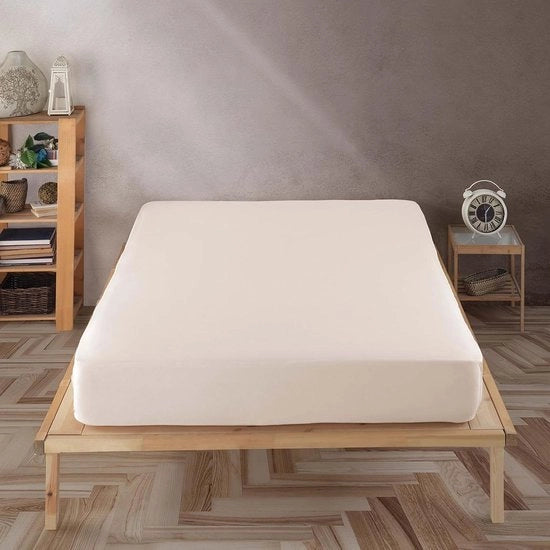 Hoeslaken 160 x 200 cm beige - 100% lino per letto di 160 x 200 cm con altezza di 35 cm, beige coperta da letto 160x200