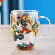 Moka Isolante Generica, Tazza a Doppia Parete in Vetro, Caffettiera con Fiori Secchi, Tazza in Vetro Resistente al Calore, Moka con Fiori, Maniglia Ergonomica, Tazza Decorativa in Vetro
