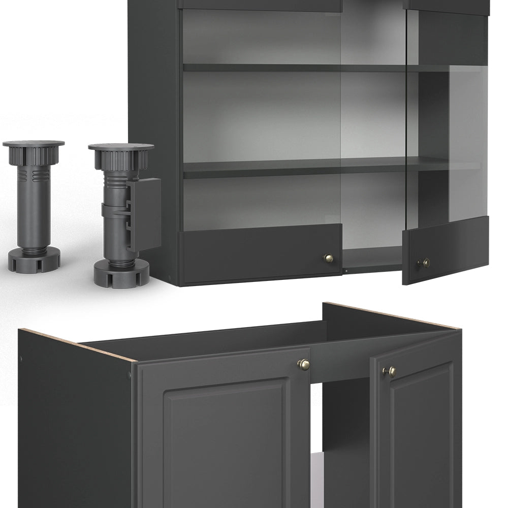 Vicco Cucina componibile Landhaus antrazit-oro 240 cm senza piano di lavoro