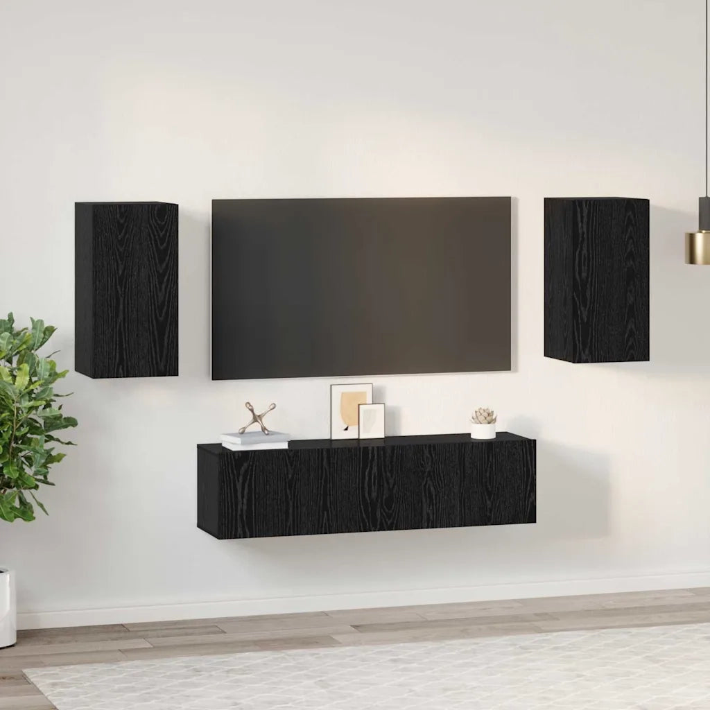 Set mobile TV Montaggio a parete Rovere Nero Legno multistrato 3393463