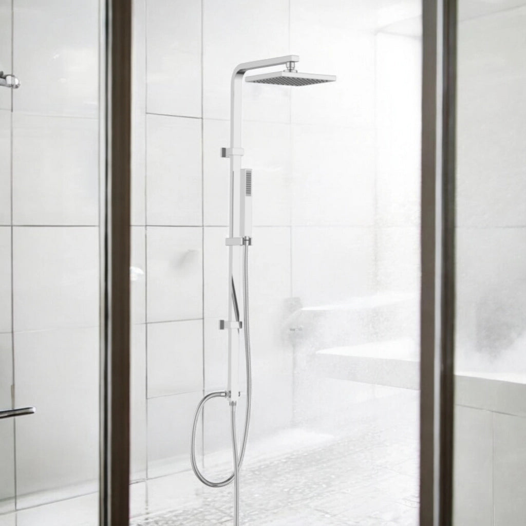 Colonna doccia in ottone, design quadrato completo