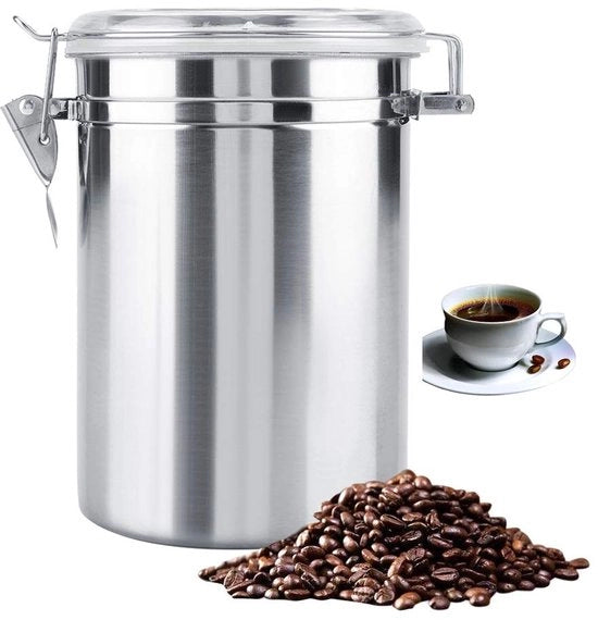 Contenitore per caffè in acciaio inossidabile - Aria stagna - Contenitore alimentare - Grande capacità - Coperchio trasparente - 1,9 litri
