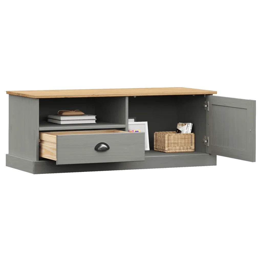 Mobile Porta TV VIGO Grigio 106x40x40 cm Legno Massello di Pino 353177