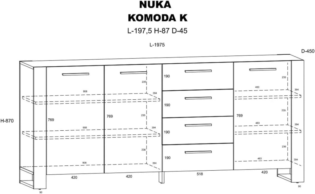MOBILE COMO' CASSETTIERA CREDENZA NUKA 87x197x45cm ROVERE NERO OPACO