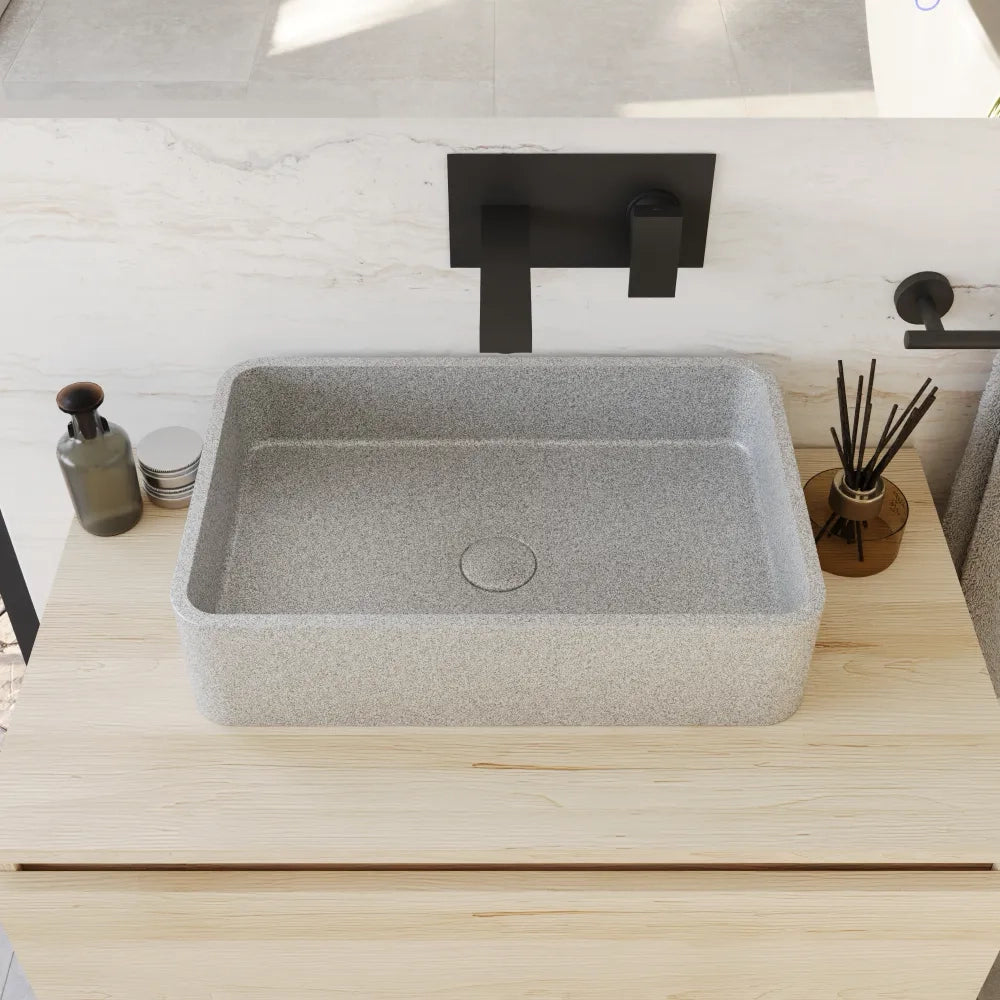 Lavabo da appoggio rettangolare in microcemento 50x32,5x12 cm beige | Lesina