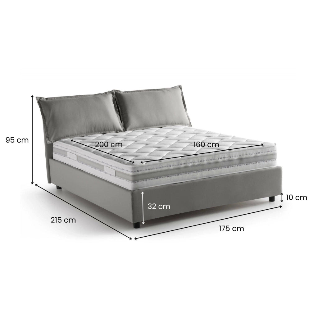 Letto Matrimoniale Amy, Letto Matrimoniale Materasso Incluso Made in Italy, Grigio