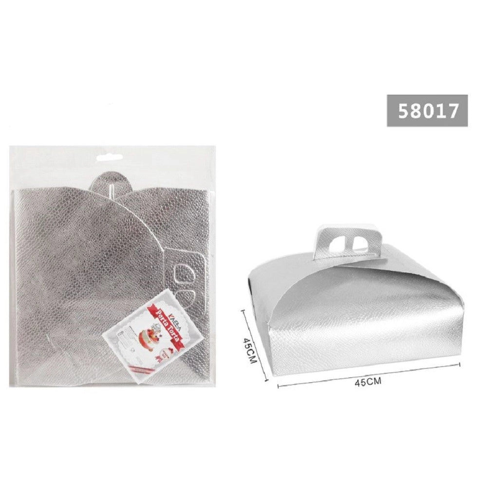 Trade Shop - Set 3pz Scatola Porta Torta Argento 45x45cm Dolci Pasticceria Festa Party 58017 -