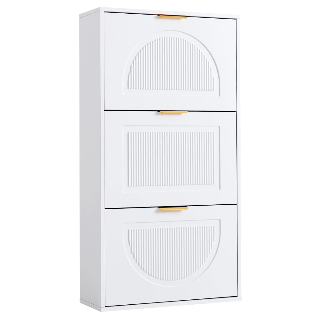 Scarpiera stretta con 3 ante ribaltabili, mobile portascarpe bianco in MDF e truciolare, 60 x 24 x 114 cm