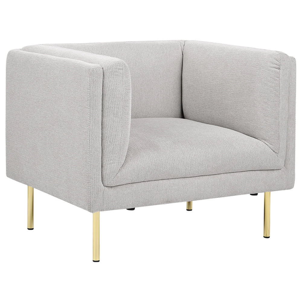 Poltrona Grigio Tessuto Oro Cromato Gambe in ferro con braccioli Soggiorno moderno minimalista