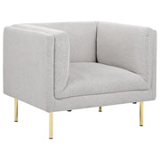 Poltrona Grigio Tessuto Oro Cromato Gambe in ferro con braccioli Soggiorno moderno minimalista