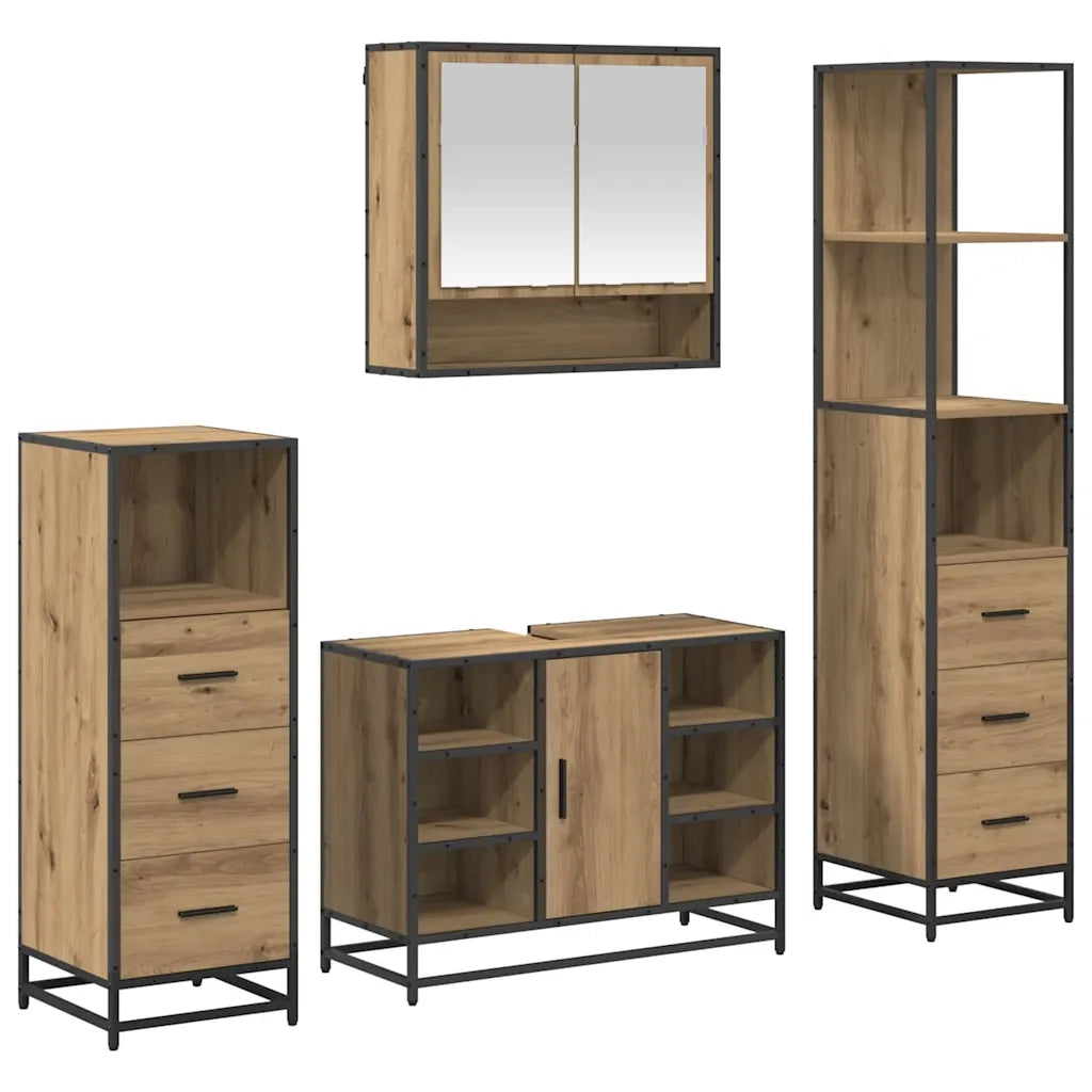Set di mobili per il bagno con porta 4 pcs Rovere artigianale 3402337