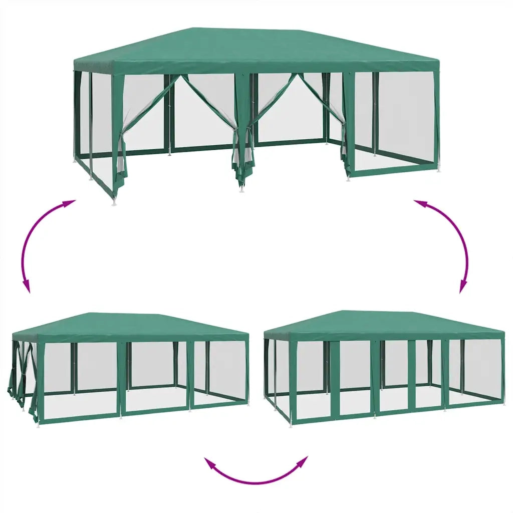 Tenda per Feste con 10 Pareti Laterali in Rete Verde 6x4 m HDPE 4010068