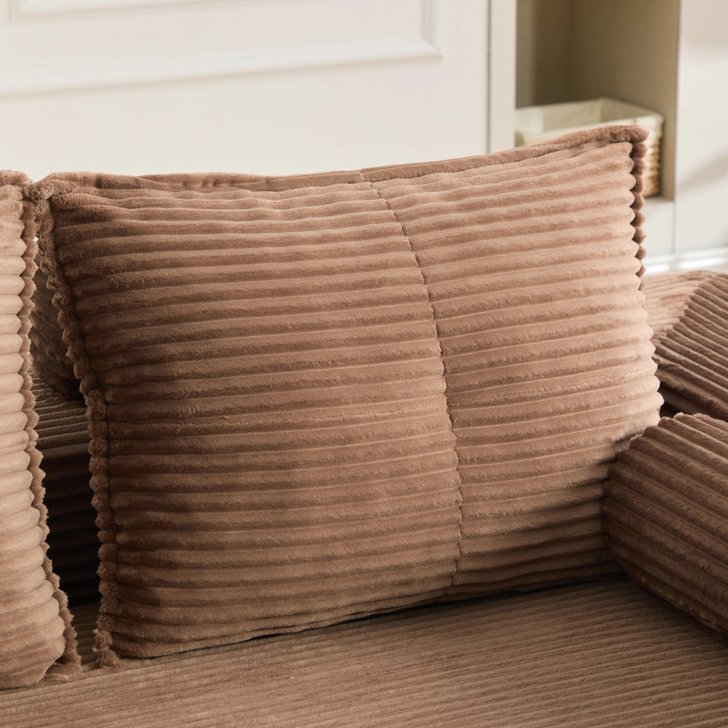 Divano letto pieghevole con portabicchieri tasche laterali e cuscini in memory foam in velluto a coste marrone