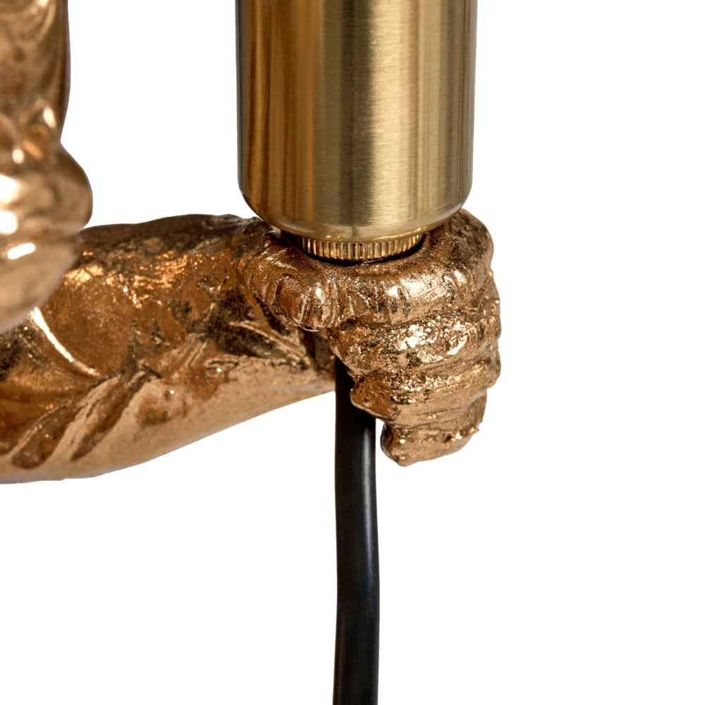 Lampada da tavolo Luce da comodino in poliresina dorata Lampada da lettura a forma di gorilla Lampada a tema animale Soggiorno Camera da letto Stile Glam