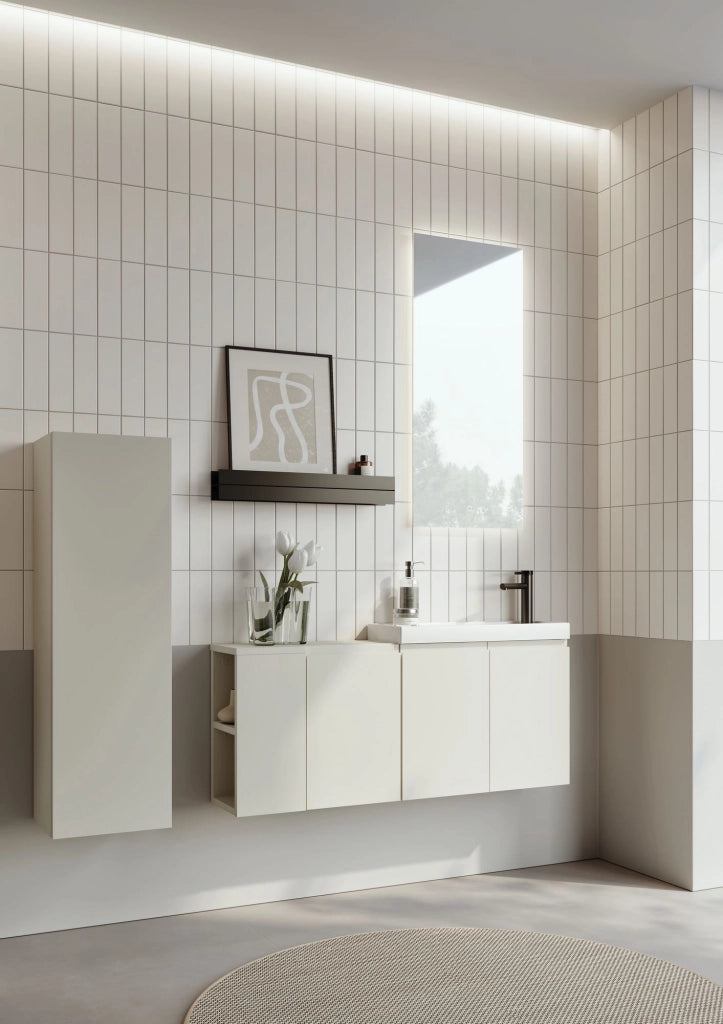 Set mobile lavabo con specchio (2 pezzi) "Ferla 110" - 40 x 22 x 45 cm - Cashmere opaco
