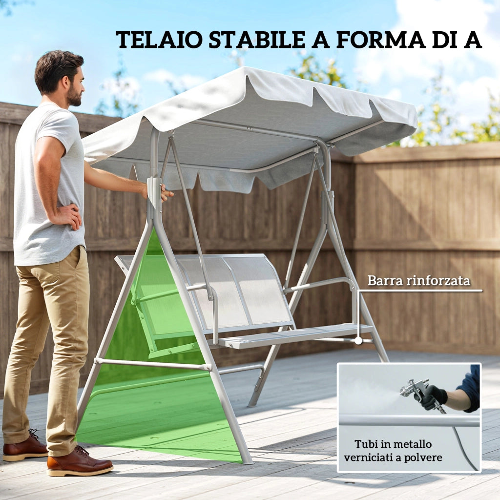 Dondolo da Giardino 3 Posti con Tetto ¨C zephmum ¨C Grigio Chiaro 171x108x154 cm