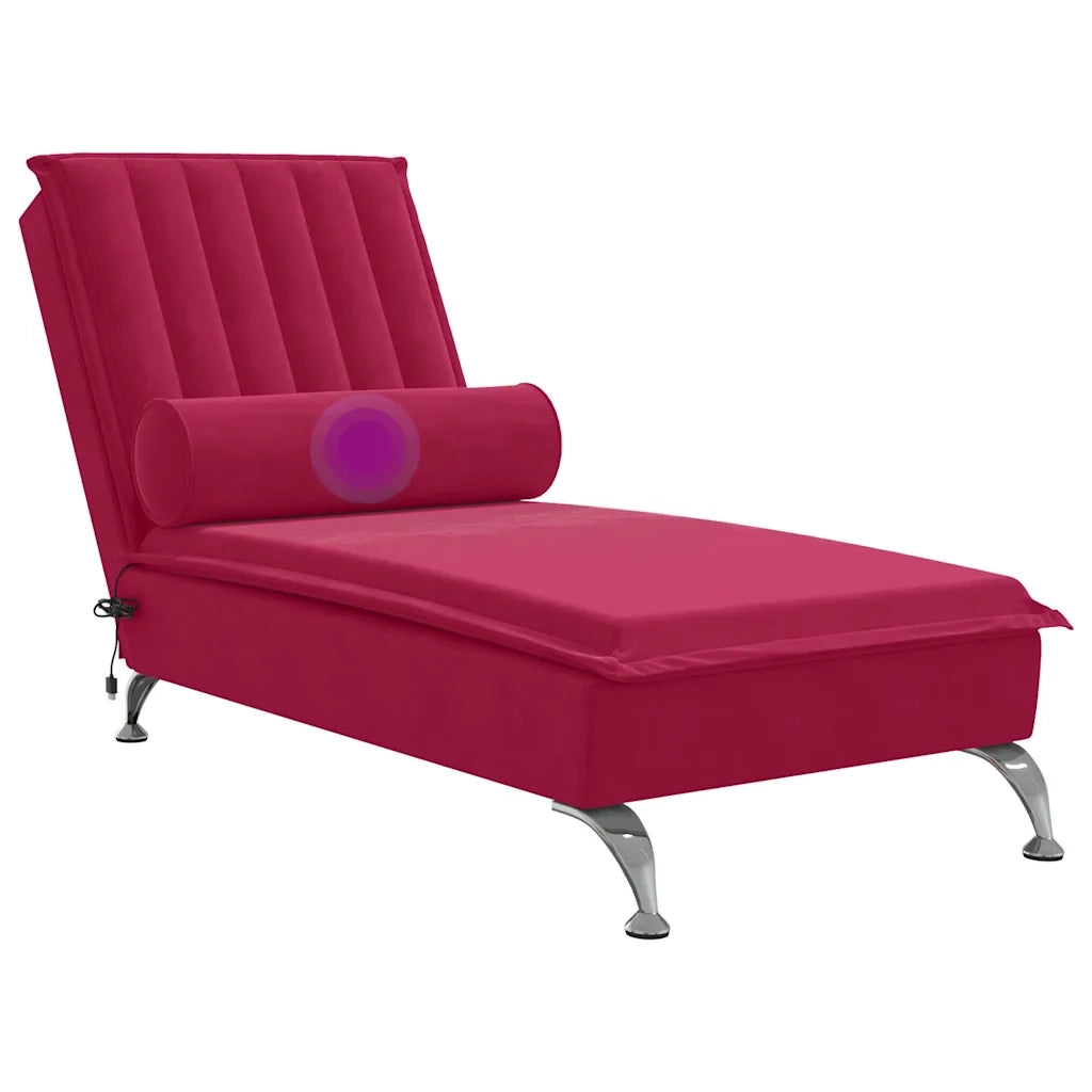 Chaise Longue Massaggi con Cuscino a Rullo Rosso Vino Velluto CFW2108549