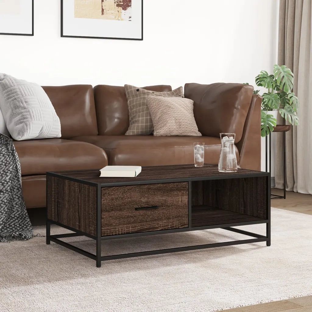 Tavolino da salotto | Tavolino da caff¨¨ | Tavolino da Soggiorno Rovere Marrone 90x57x35 cm Legno Multistrato e Metallo