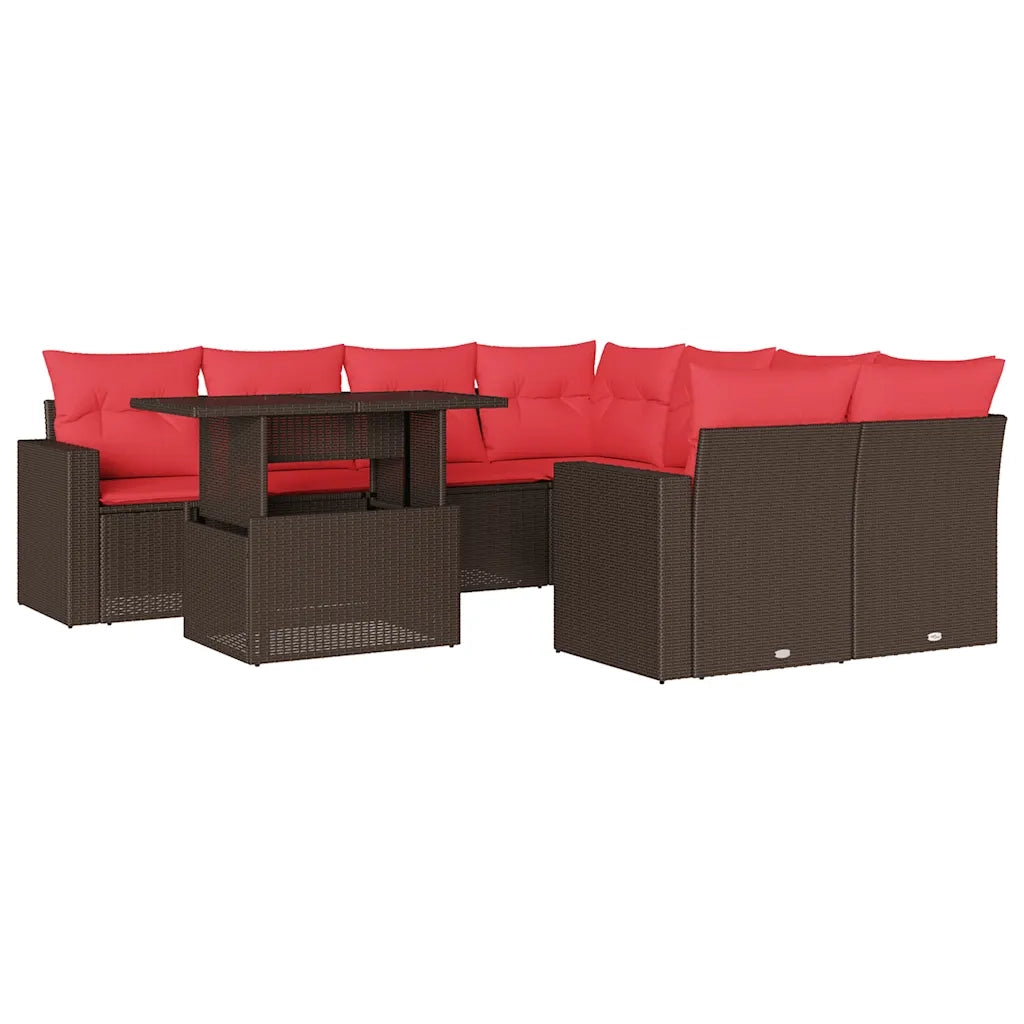 Set Divani da Giardino 9 pz con Cuscini Marrone in Polyrattan 3267174