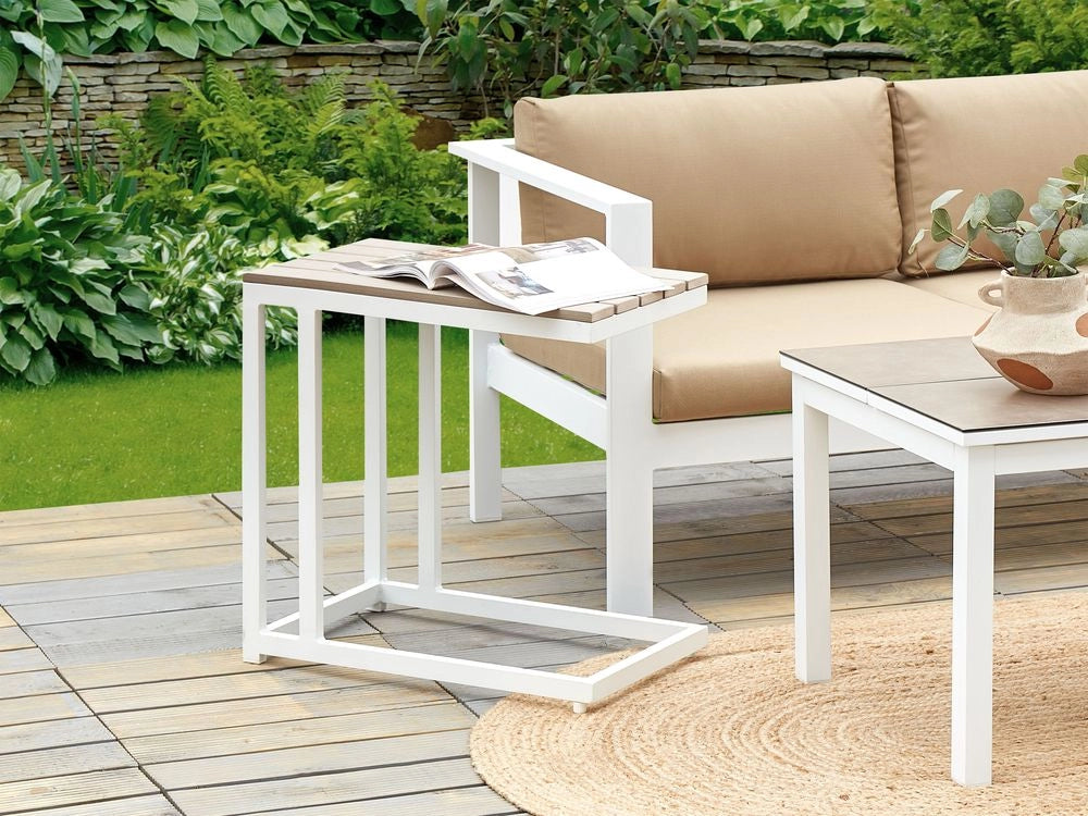 Tavolino da giardino Piano in legno plastico chiaro Struttura in alluminio bianco