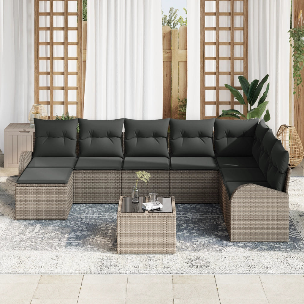 Set di divani da giardino da 8 pezzi con cuscini in rattan polimerico nero