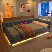 Letto divano con rete a doghe in lino grigio 90x200 cm