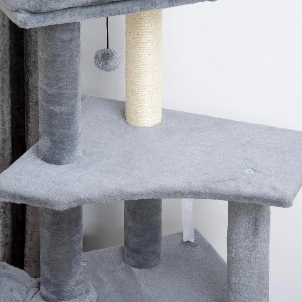 Albero tiragraffi per gatti con cuccia, amaca e piattaforme ¨C zephmum ¨C 127 cm grigio