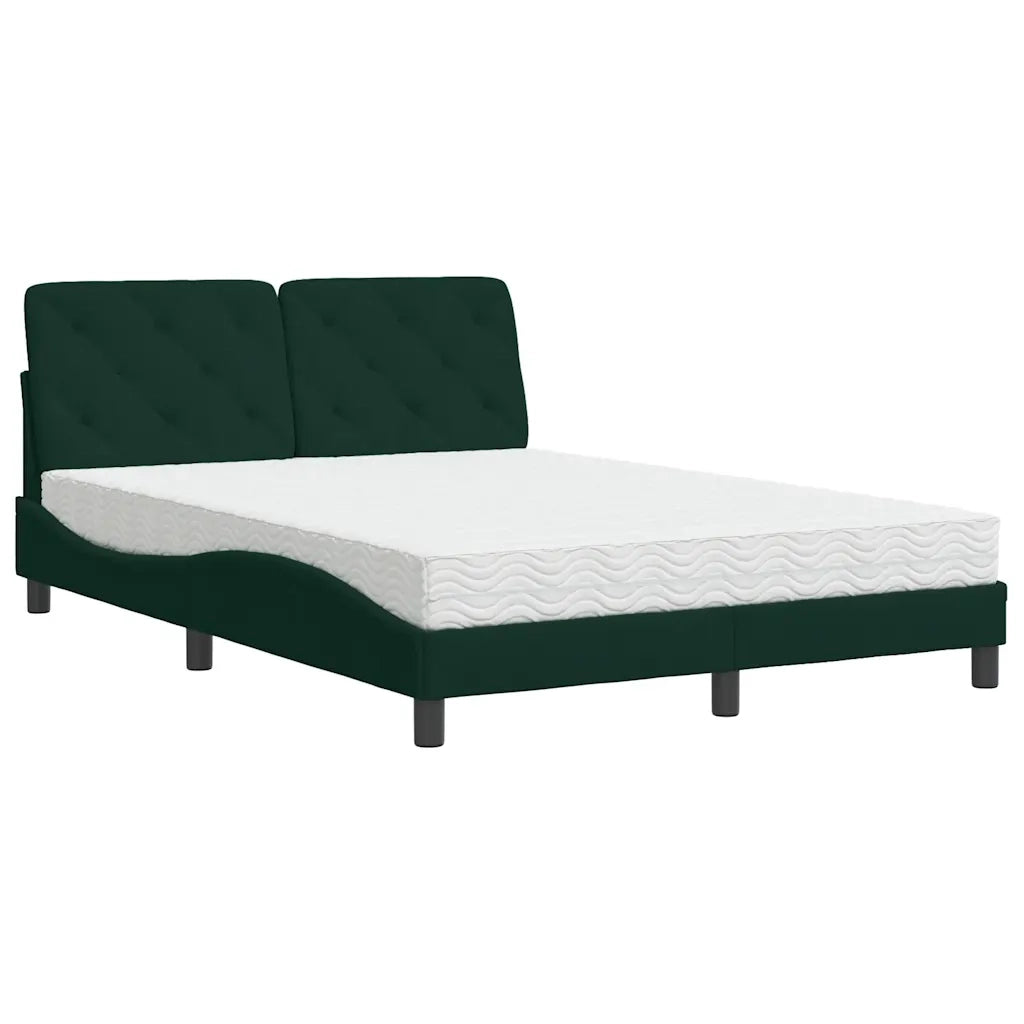 Letto con Materasso Verde Scuro 140x200 cm in Velluto