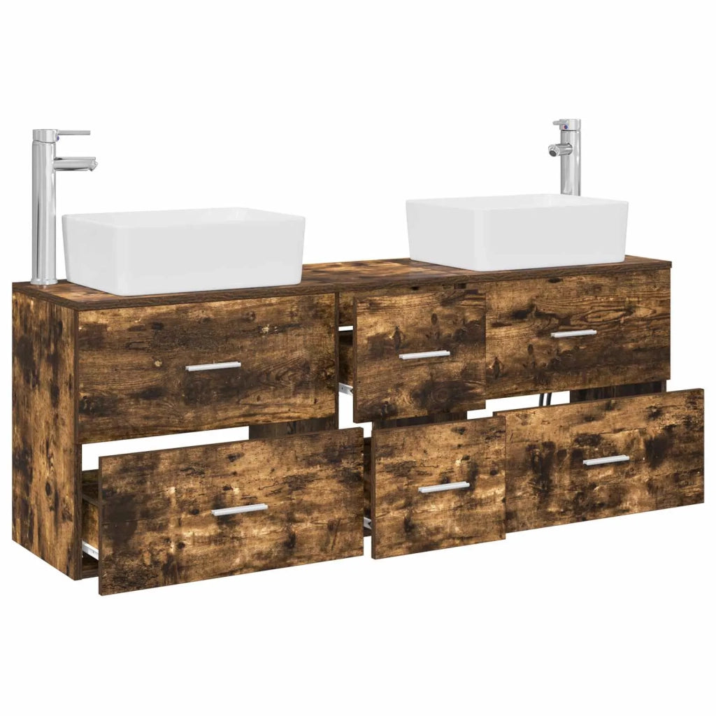 Set di Armadi da Bagno 3 pz Rovere Fumo 53 x 34,5 x 63 cm 3405863