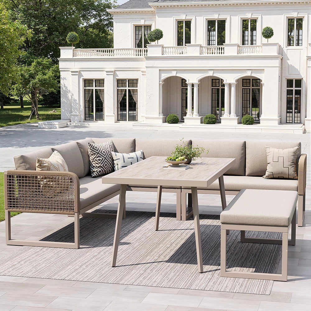 Set da giardino in rattan PE - Xylo - Per 6/8 persone resistente alle intemp¨¦rie beige