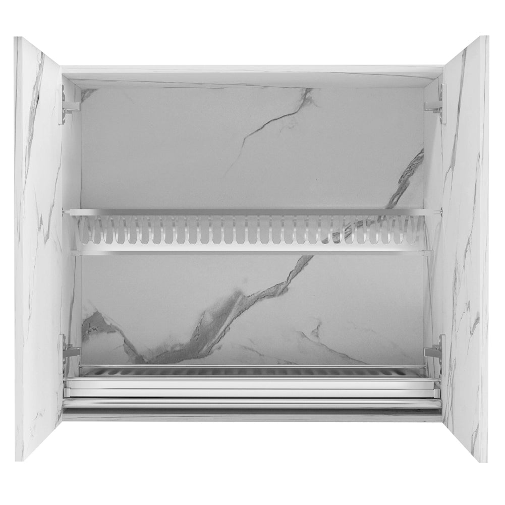 Pensile da Cucina Scolapiatti Sistema Raccogli Gocce Mobile Colore Bianco Marmo 80cm