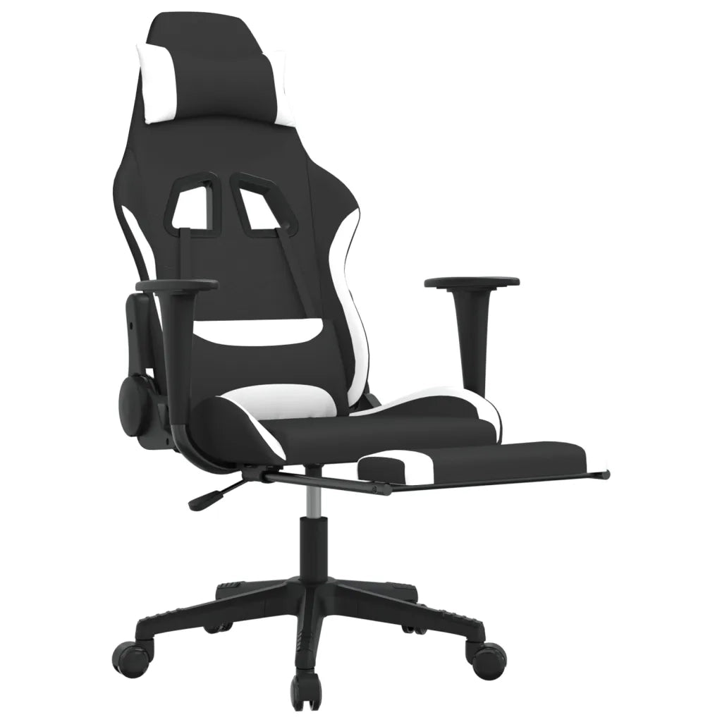 Sedia da Gaming | Sedia da e-sports con Poggiapiedi Nero e Bianco in Tessuto