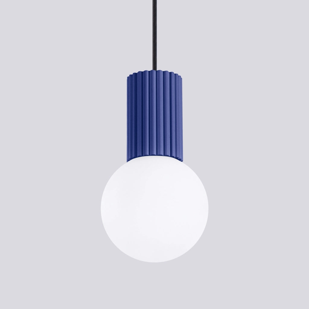 Lampada a sospensione Sfera vetro rigato blu G9 Pure Lume
