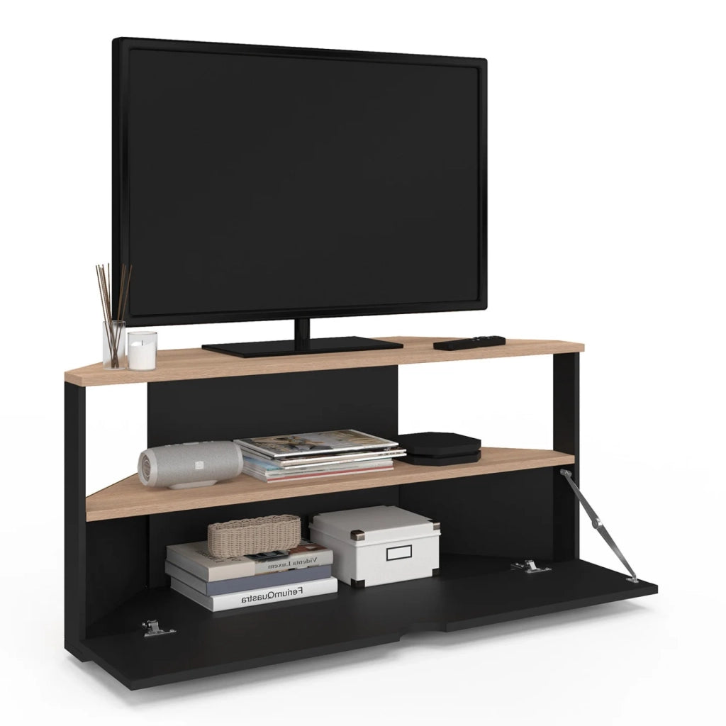IDMarket - Mobile TV angolare ELI 100 cm in legno effetto faggio e nero