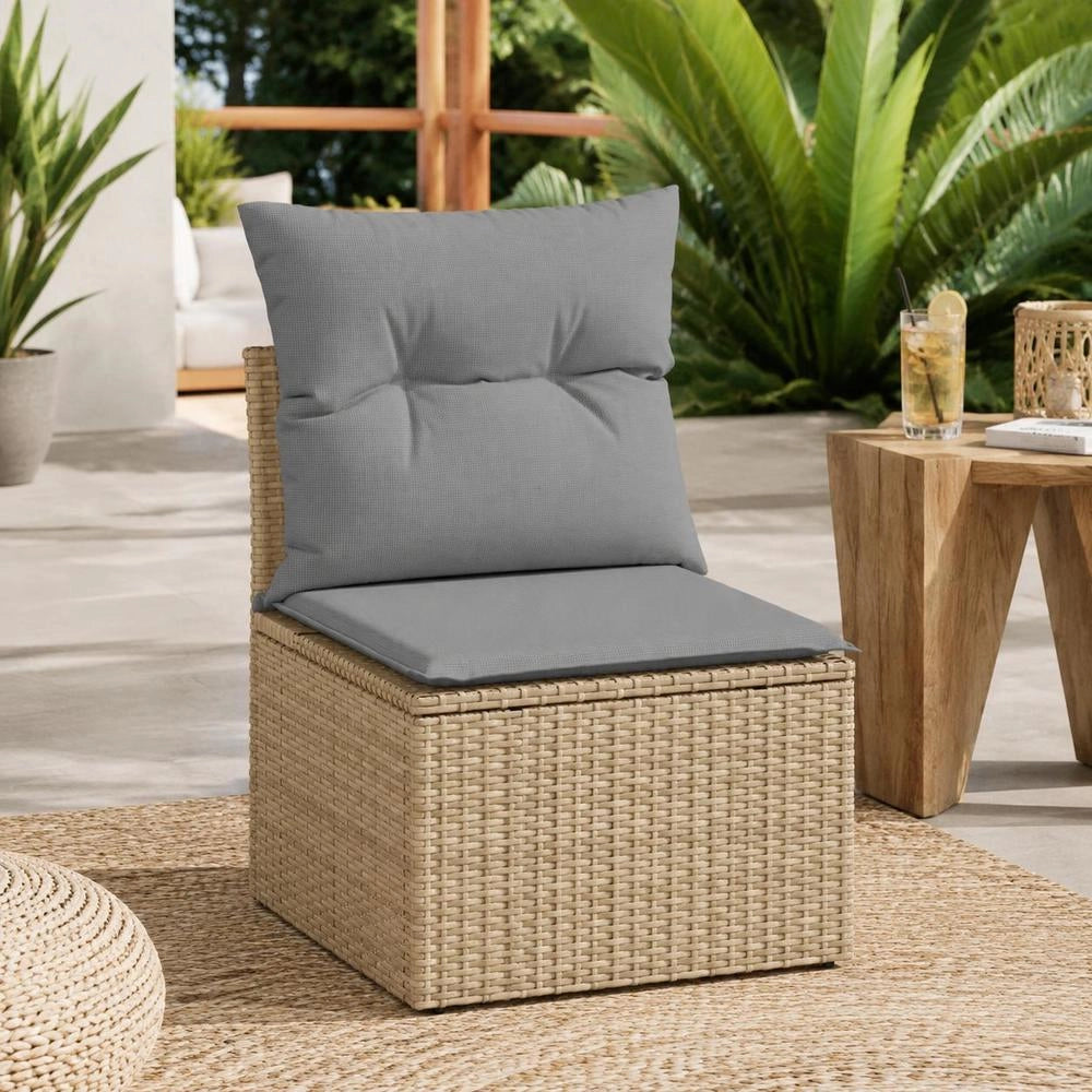 Garden Chair Without Armrests With Cushion Beige Poly Rattan