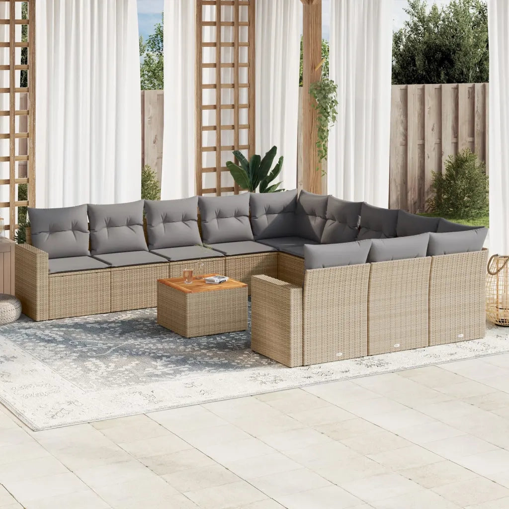 Set Divani da Giardino 12 pz con Cuscini Beige in Polyrattan 3224351
