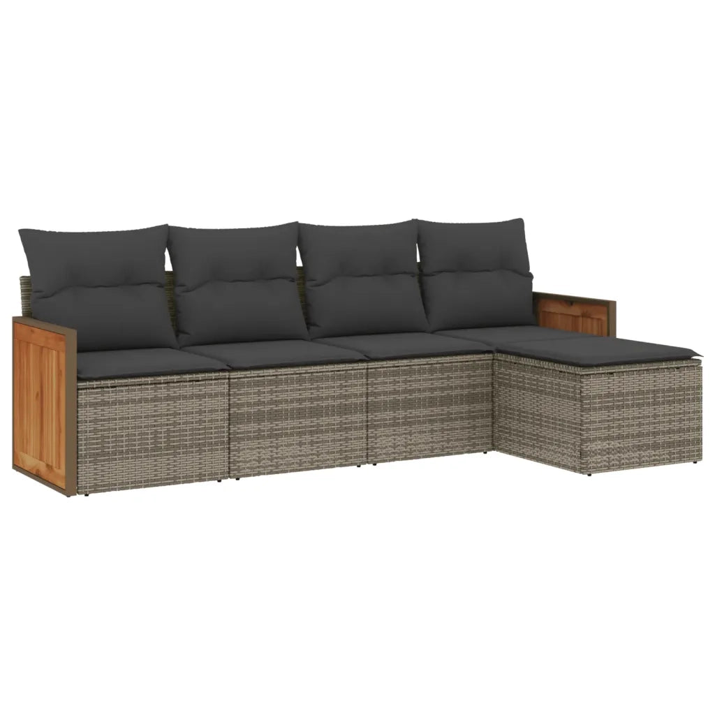 Set Divano da Giardino 5 pz | Set Salotto da Giardino con Cuscini Grigio in Polyrattan