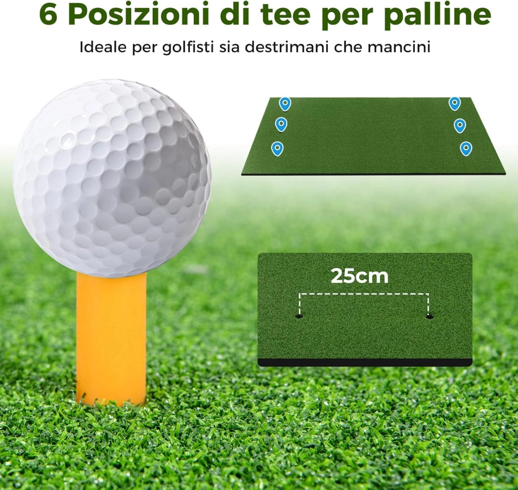 Tappetino da Allenamento Golf, Tappetino da Allenamento 3-in-1 con Erba Sintetica, 2 Punte da Golf, 2 Astine di Allineamento, Fori Preforati per le Punte, per Uomini e Donne