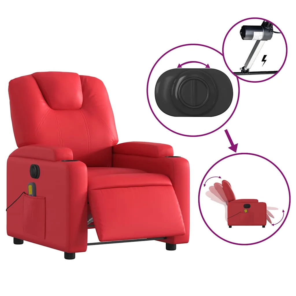 Divano Sedia-Poltrona Massaggio Elettrica Reclinabile Rosso Similpelle 491453