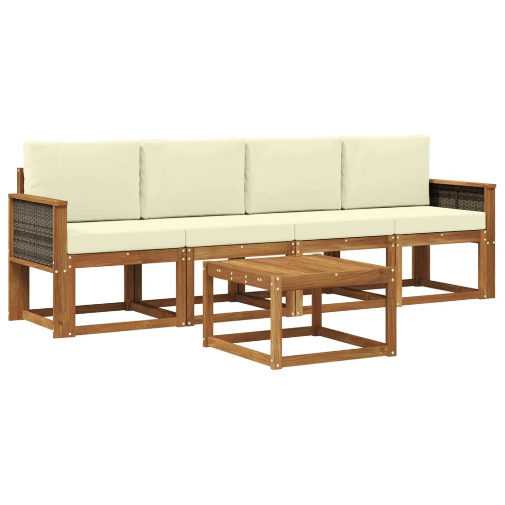 Set di divani da esterno con cuscino 4 pcs Naturale e Crema
