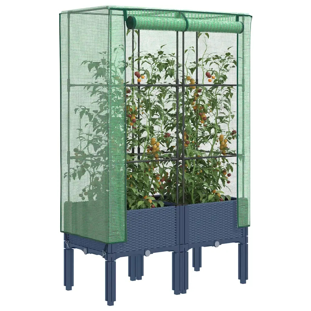 Fioriere | Cassetta per fiori | Letto Rialzato con Copertura Serra Effetto Rattan 80x40x140 cm