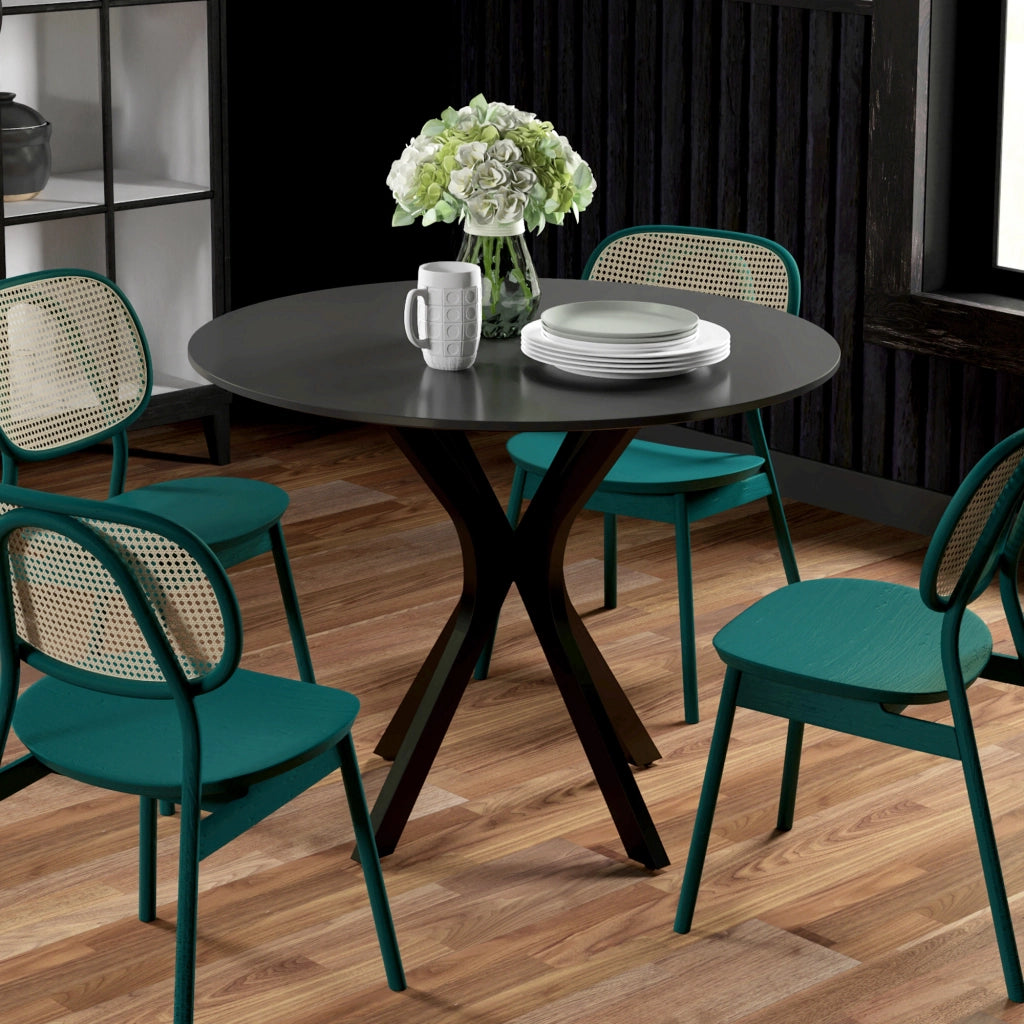 Tavolo da Pranzo Rotondo per 4 Persone in Acciaio e MDF ¨C Zephmum ¨C Nero ?100x75cm
