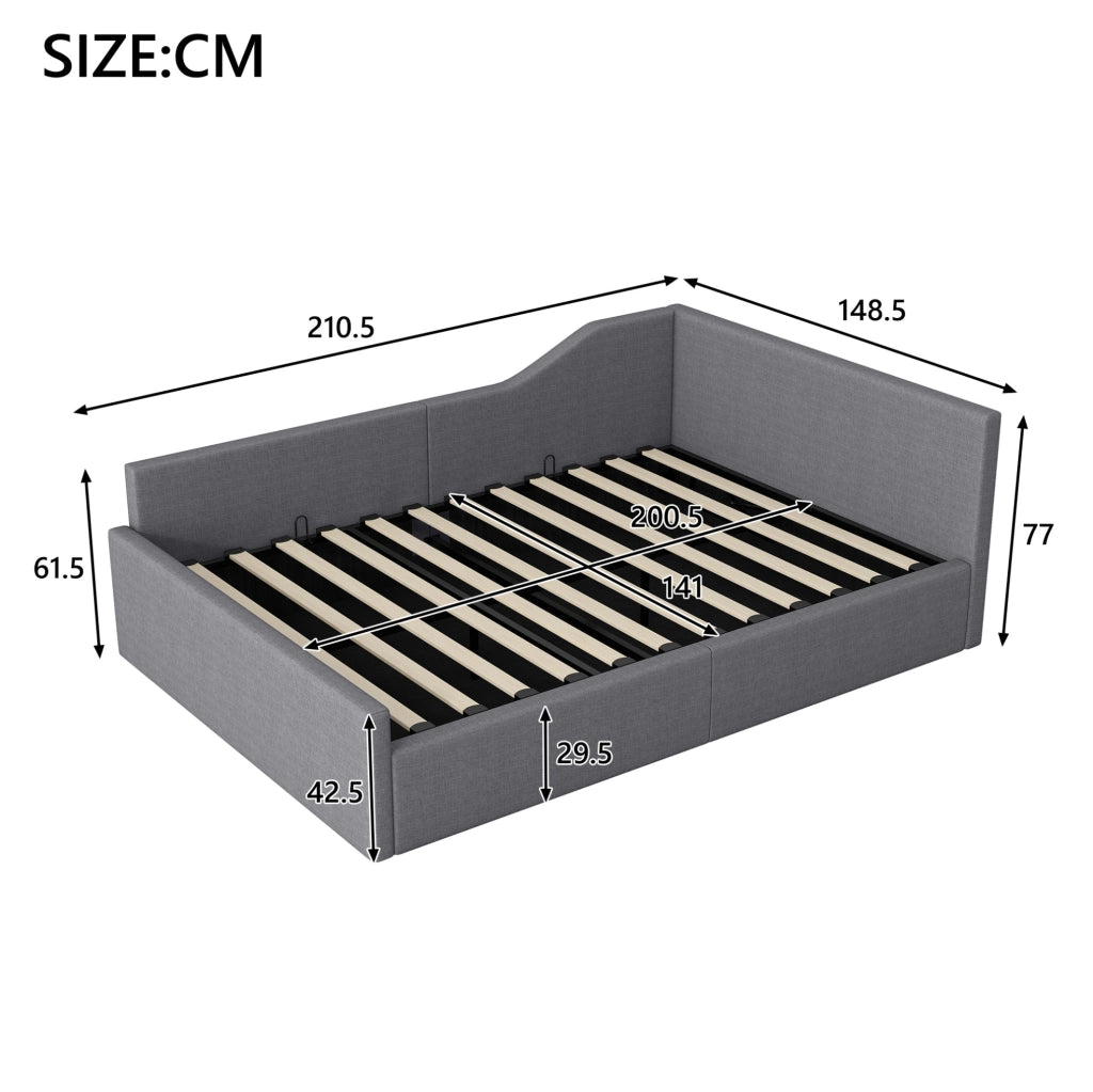 Letto Giorno Imbottito 140x200 cm con Contenitore Sotto, Grigio
